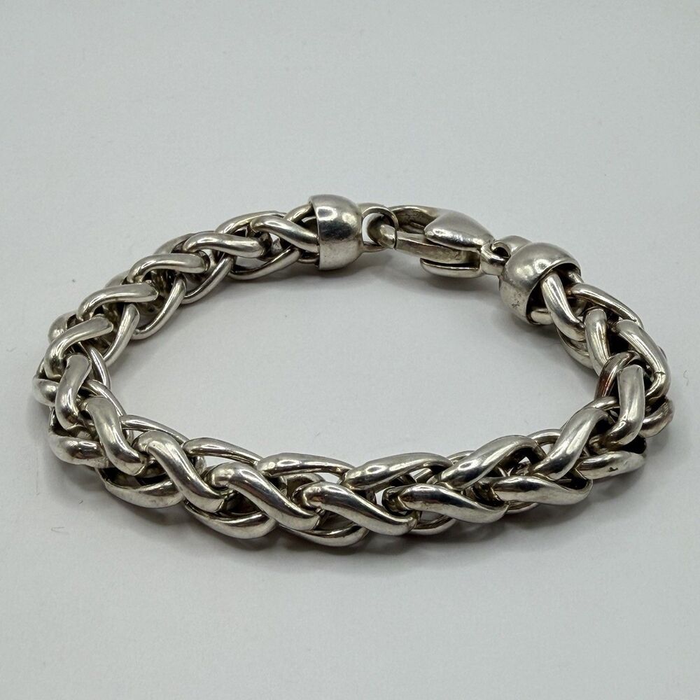 BAB 925 Sterling Silver Byzantine Wheat Link Bracelet 7" 41.9g Heavy